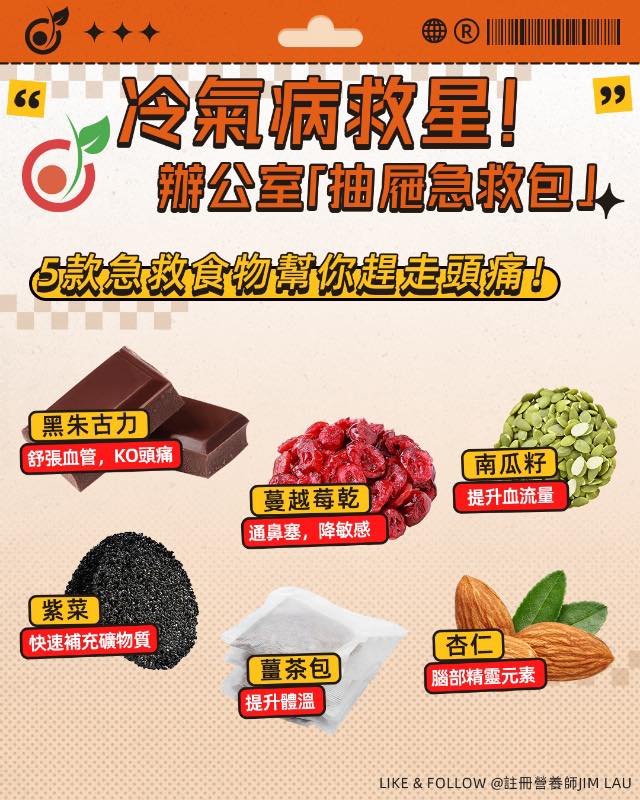🍫【冷氣病急救室】營養師嚴選抽屜抗寒5寶！頭痛鼻塞30分鐘KO！